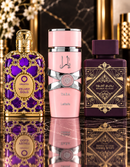 Kit 3 Perfumes Orientica Velvet Gold · Yara · Lattafa Amethyst + Perfumero y Splash Victoria's Secret
