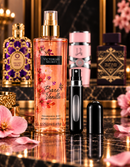 Kit 3 Perfumes Orientica Velvet Gold · Yara · Lattafa Amethyst + Perfumero y Splash Victoria's Secret