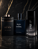 Kit 3 Perfumes Man in Black · Bleu de Chanel · 212 VIP Black + Perfumero y Crema Perfumada