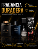 Kit 3 Perfumes Man in Black · Bleu de Chanel · 212 VIP Black + Perfumero y Crema Perfumada