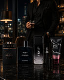 Kit 3 Perfumes Man in Black · Bleu de Chanel · 212 VIP Black + Perfumero y Crema Perfumada