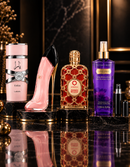 Kit 3 Perfumes Orientica Amber Rouge · Good Girl Blush · Yara + Perfumero y Splash Victoria's Secret