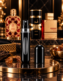 Kit 3 Perfumes Al Haramain Rouge · Orientica Amber Rouge · Asad + Perfumero Recargable