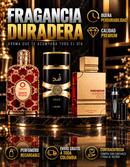 Kit 3 Perfumes Al Haramain Rouge · Orientica Amber Rouge · Asad + Perfumero Recargable