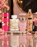 Kit 3 Perfumes Yara Candy · Lattafa Honor & Glory · Haya + Perfumero y Splash Victoria's Secret