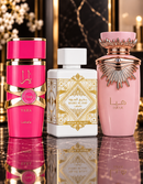 Kit 3 Perfumes Yara Candy · Lattafa Honor & Glory · Haya + Perfumero y Splash Victoria's Secret