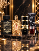 Kit 3 Perfumes Asad · Orientica Royal Amber · Lattafa Oud for Glory + Perfumero y Crema Perfumada