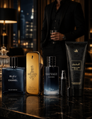 Kit 3 Perfumes Sauvage · Bleu de Chanel · One Million + Perfumero y Crema Perfumada
