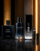 Kit 3 Perfumes 212 VIP Black · Sauvage · Bleu de Chanel + Perfumero Recargable