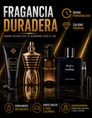 Kit 3 Perfumes Ombre Nomade · Jean Paul Elixir · Bleu de Chanel + Perfumero y Crema Perfumada