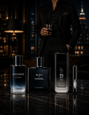 Kit 3 Perfumes Sauvage · Bleu de Chanel · 212 VIP Black + Perfumero Recargable