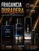 Kit 3 Perfumes Sauvage · Bleu de Chanel · 212 VIP Black + Perfumero Recargable